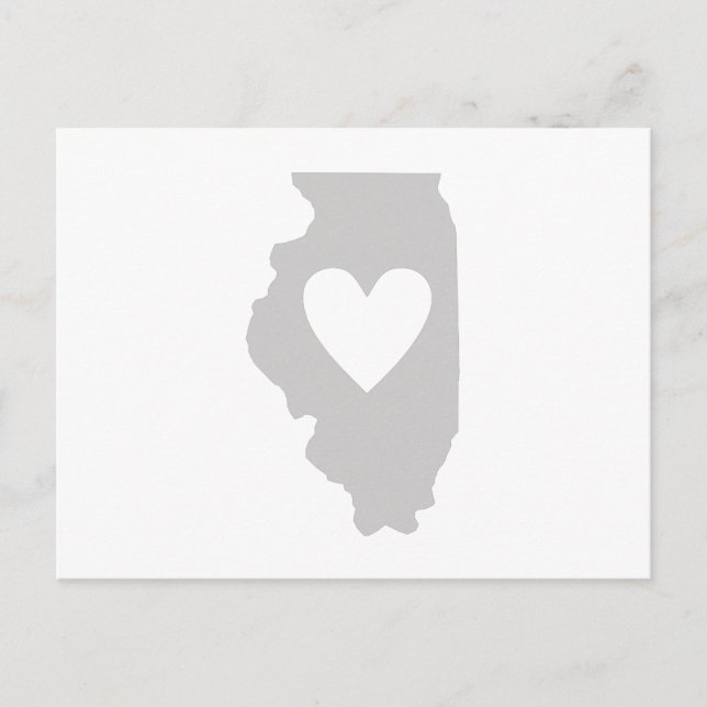 Illinois Gray Map Shaped Heart Illinoisan Love Postcard (Front)