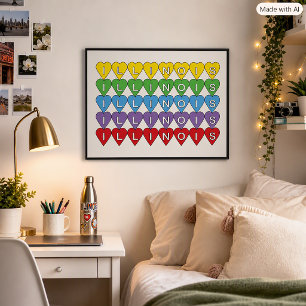 Illinois Heart Pattern Colourful State Pride Desig Poster