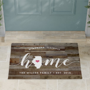 Illinois Home State Personalised Wood Look Doormat