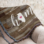 Illinois Home State Personalized Wood Look Throw Blanket<br><div class="desc">Show some home state pride with this cute rustic faux wood plank throw blanket featuring "home" in white calligraphy script lettering with a silhouette map of the state of Illinois standing in for the letter "O." A pink heart illustration inside the state map completes the design; you can change the...</div>