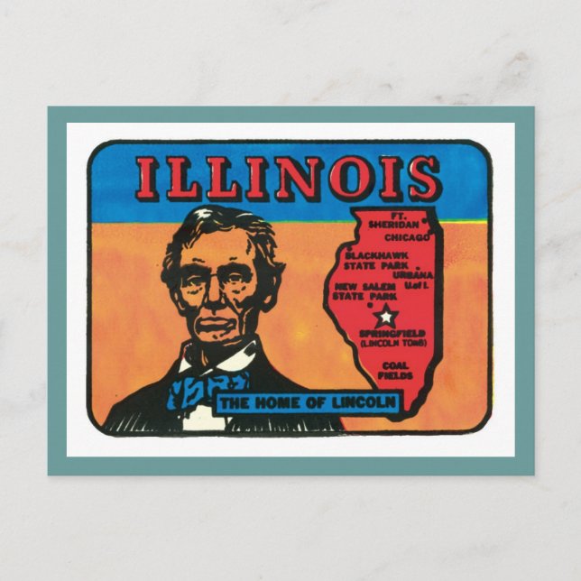 Illinois IL Vintage State Label Postcard (Front)