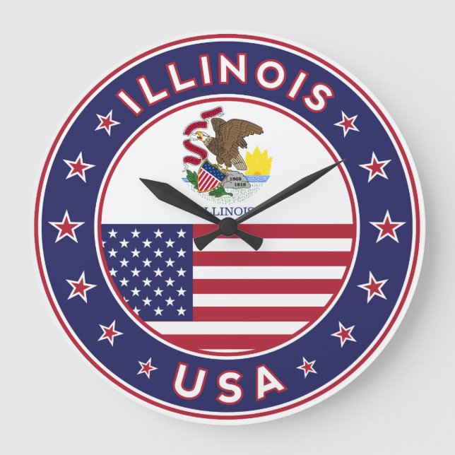 Illinois, Illinois t-shirt, Illinois sticker, Large Clock (Front)