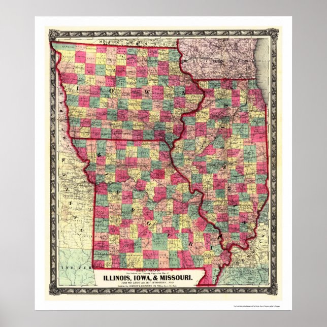 Illinois Iowa Missouri Railroad Map 1859 Poster (Front)