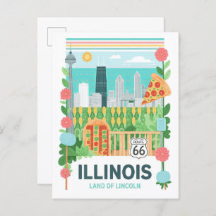 Illinois Land of Lincoln USA Summer Travel Postcard