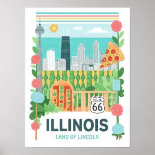 Illinois Land of Lincoln USA Summer Travel Poster