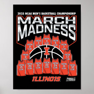Illinois March Madness 2025 Men's Sketll Nil Poster