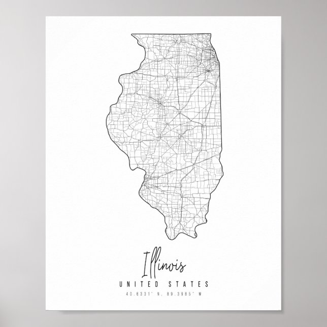 Illinois Minimal Street Map Poster (Front)