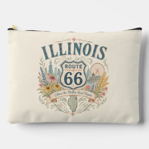 Illinois Mother Road Floral Travel Style Accessory Pouch