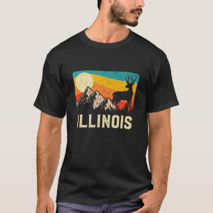Illinois Nature Wild Deer Retro Sunset Hiking T-Shirt