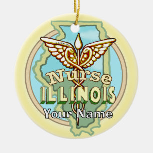 Illinois Nurse Caduceus Ceramic Tree Decoration