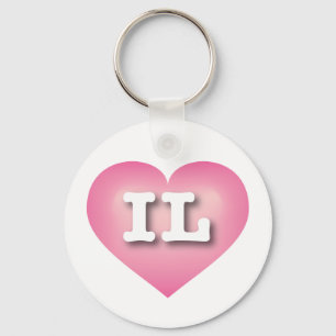 Illinois Pink Fade Heart - I love IL Key Ring