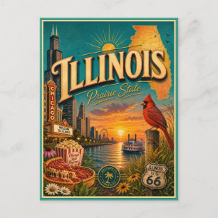 Illinois Retro Travel Souvenir Postcard