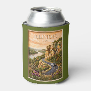 Illinois Road Trip Vintage River Bluffs Landscape Can Cooler