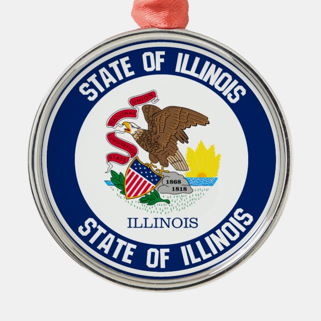 Illinois Round Emblem Metal Tree Decoration (Front)