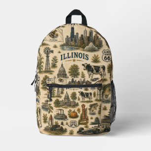 Illinois Route 66 City Trail Travel Printed Backpack