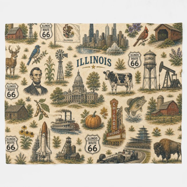 Illinois Route 66 Cosy Skyline Fleece Blanket (Front (Horizontal))