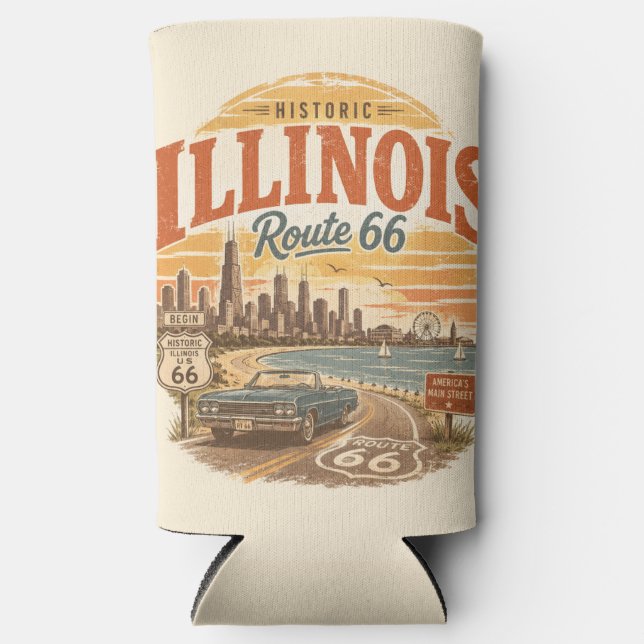 Illinois Route 66 Lakefront Chill Time Seltzer Can Cooler (Front)