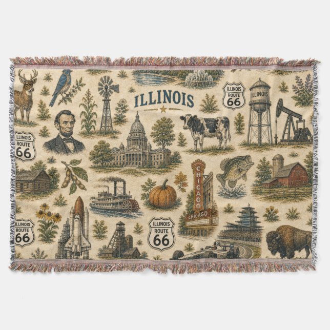 Illinois Route 66 Midwest Comfort Throw Blanket (Front)
