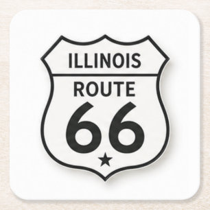 Illinois Route 66 Retro White Shield Coaster