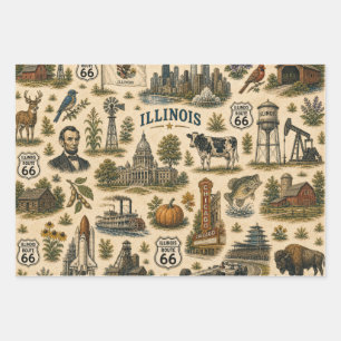 Illinois Route 66 Roadtrip Gift Wrapping Paper Sheet