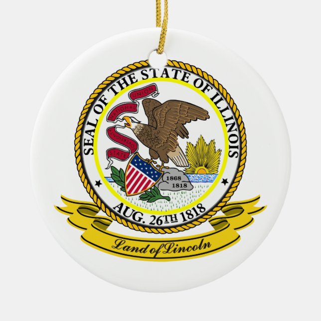 Illinois Seal Ceramic Tree Decoration (Front)