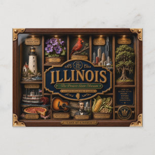 Illinois Shadow Box 3D Figurine State Postcard