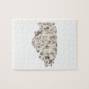 Illinois Shaped Vintage Picture Map Jigsaw Puzzle