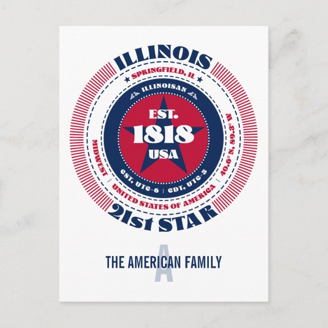 Illinois, Springfield, IL, Patriotic, Monogram Postcard (Front)