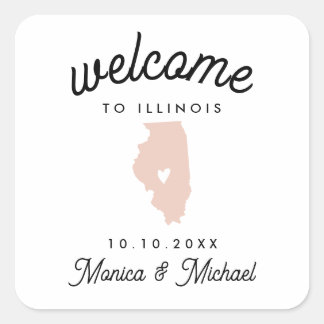ILLINOIS State Destination Wedding ANY COLOR  Square Sticker