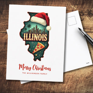Illinois State Map Christmas Holiday Postcard