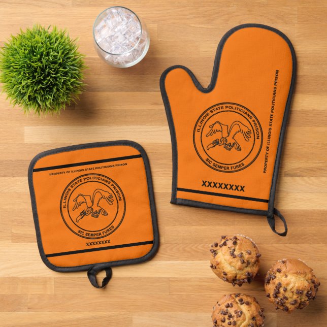 Illinois State Politicians Prison Oven Mitt & Pot Holder Set (Top Down)