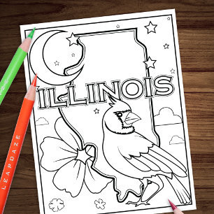 illinois state shape bird flower colouring page