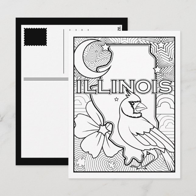 illinois state shape collage colour me in postcard (Front/Back)