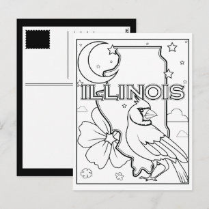 illinois state shape flower birdcollage postcard