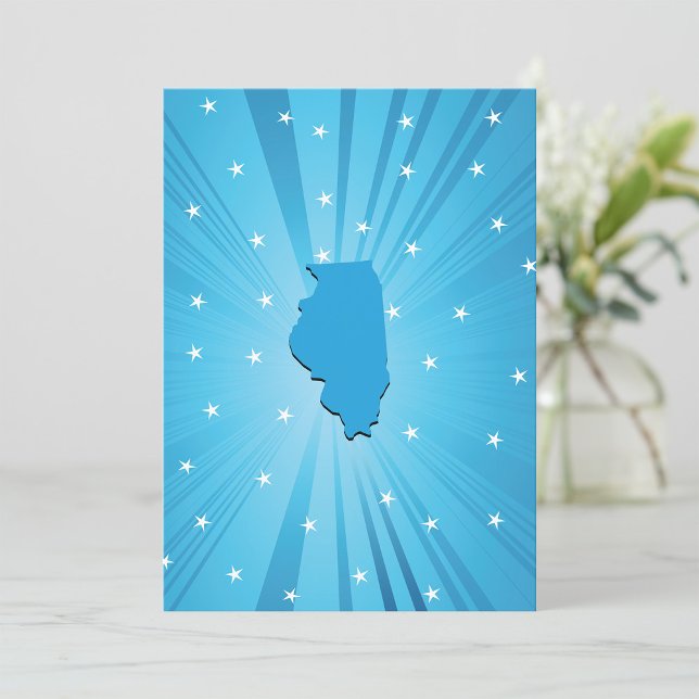 Illinois State Silhouette Blue Starburst Invitation (Creator Uploaded)