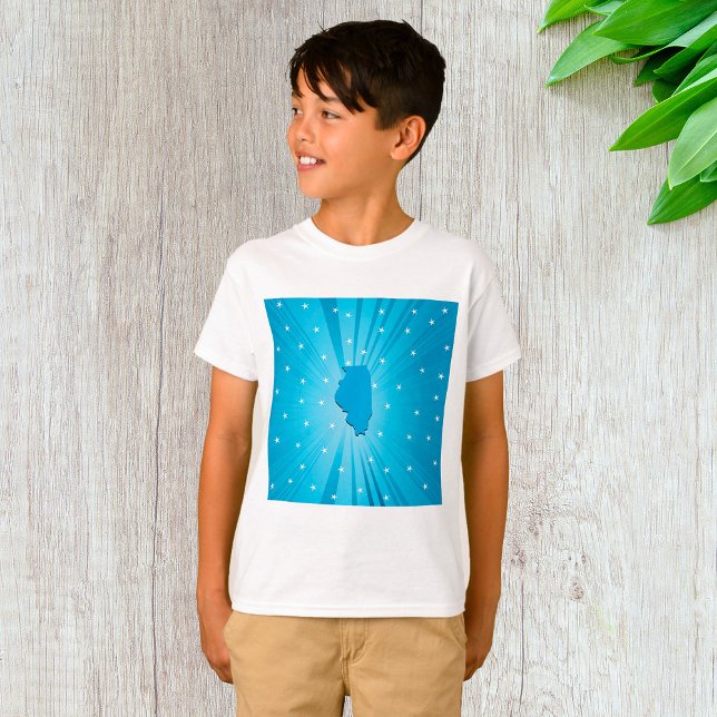 Illinois State Silhouette Blue Starburst T-Shirt (Creator Uploaded)