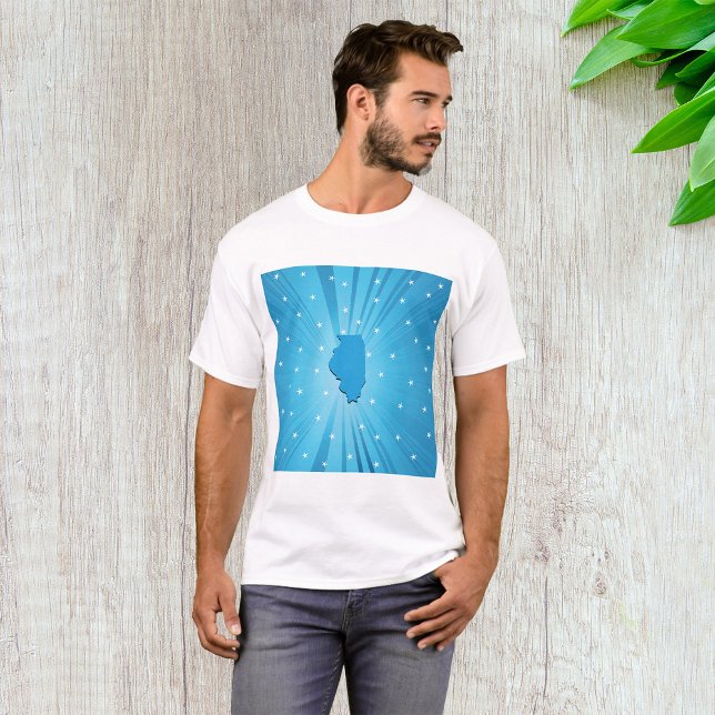 Illinois State Silhouette Blue Starburst T-Shirt (Creator Uploaded)