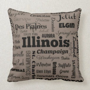Illinois typography throw pillow in grey & black