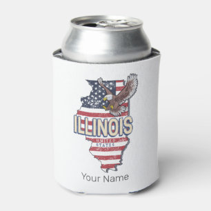 Illinois United States Eagle Retro Map Vintage USA Can Cooler