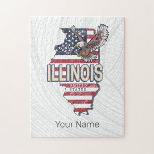Illinois United States Eagle Retro Map Vintage USA Jigsaw Puzzle