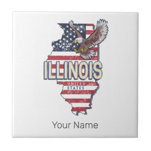 Illinois United States Eagle Retro Map Vintage USA Tile