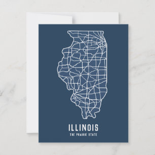 Illinois US State road map - the prairie State map Postcard
