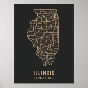 Illinois US State road map - the prairie state map Poster