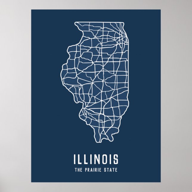 Illinois US State road map - the prairie state map Poster (Front)