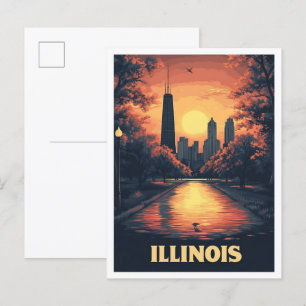 Illinois USA Art Vintage Illustration Travel Postcard