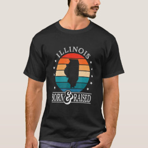 Illinois Usa Born & Raised Retro Us State Pride T-Shirt