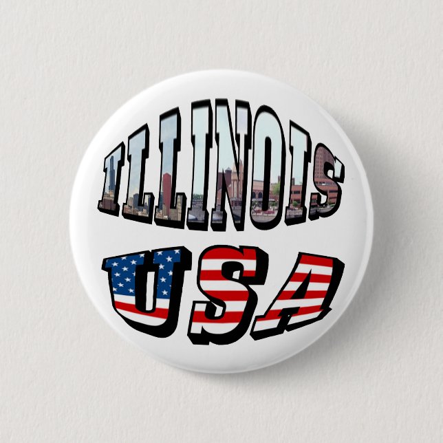 Illinois USA Flag & State Photo Text 6 Cm Round Badge (Front)