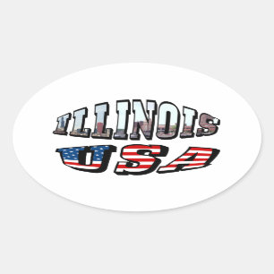 Illinois USA Flag & State Photo Text Oval Sticker