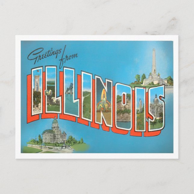 Illinois Vintage Big Letters Postcard (Front)