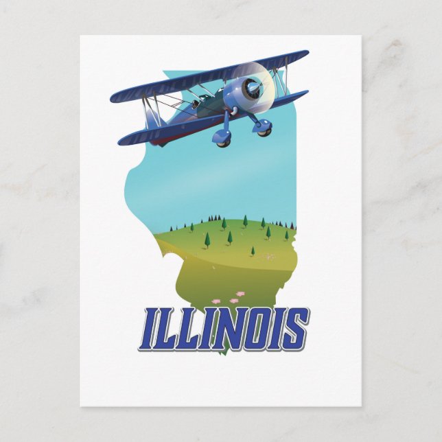 Illinois vintage map travel poster postcard (Front)